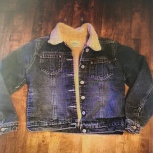 Kids Dark Blue Denim Jean Jacket with Sherpa Collar